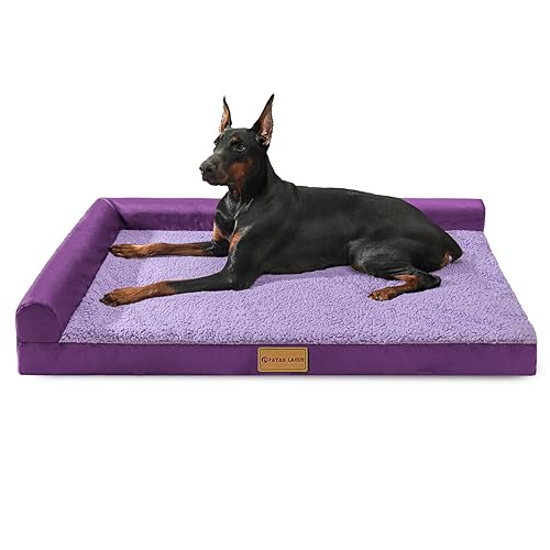 Patas Lague Orthopedic XL Dog Bed Large Sized Dog 48''X30'', Waterproof L Bolster Big Pet Sofa Beds with Removable Washable Cover, Soft Comfortable Pet Couch Crate Mat with Nonskid Bottom, Purple - XXL:48x30x3.5 IN - Purple