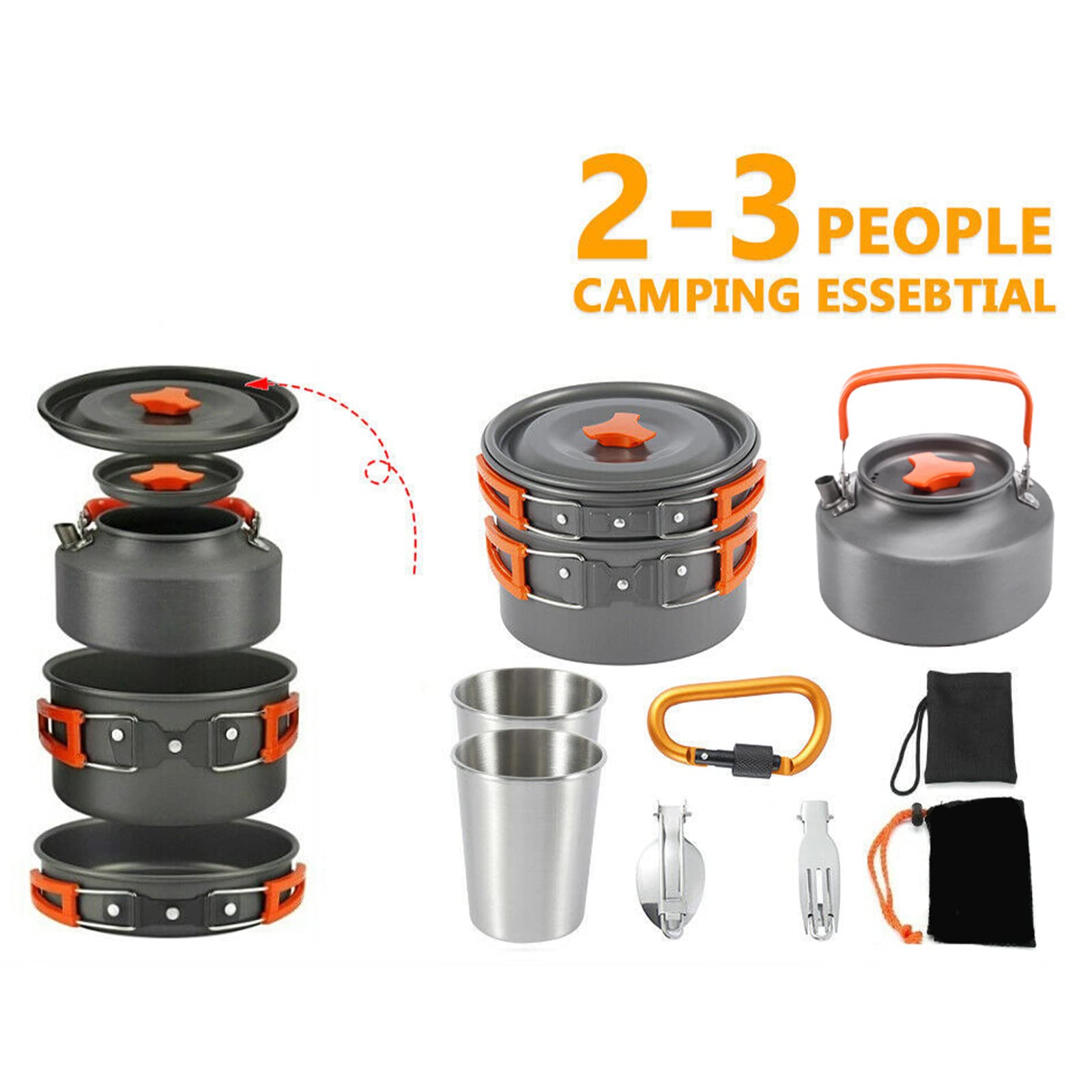 Acheter Ensemble de cuisine de Camping, batterie de cuisine de Camping, 16 pièces, ensemble de casseroles et poêles de Camping, ensemble de cuisine de Camp de nidification