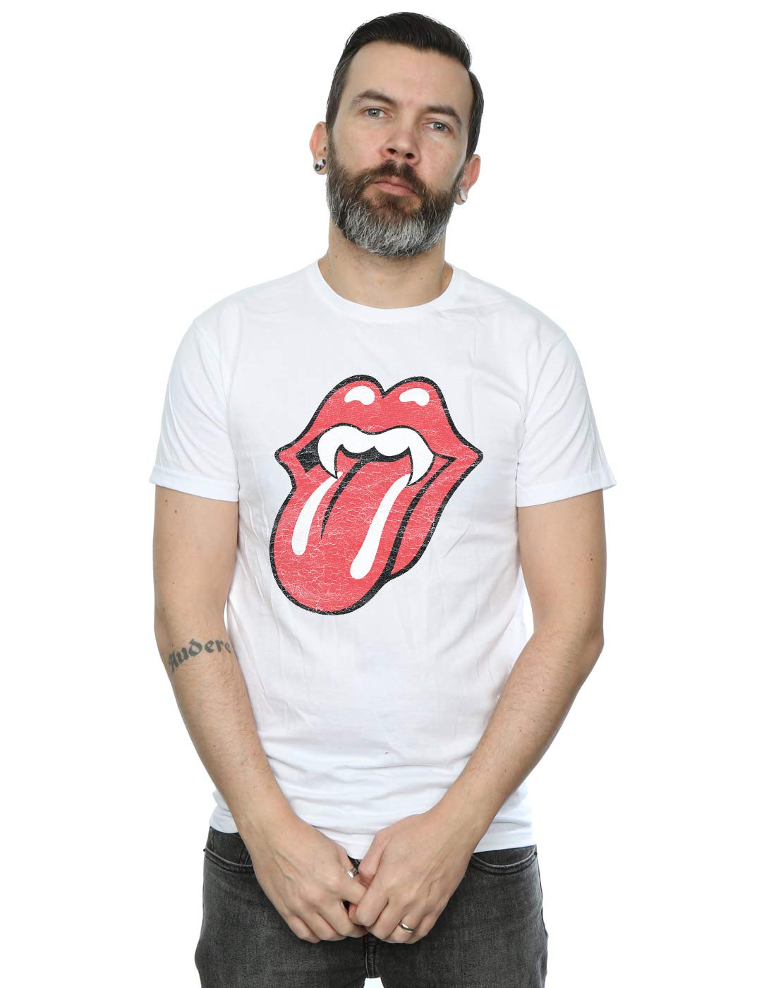 Absolute Cult Men's White Rolling Stones Vampire Tongue T-Shirt Large