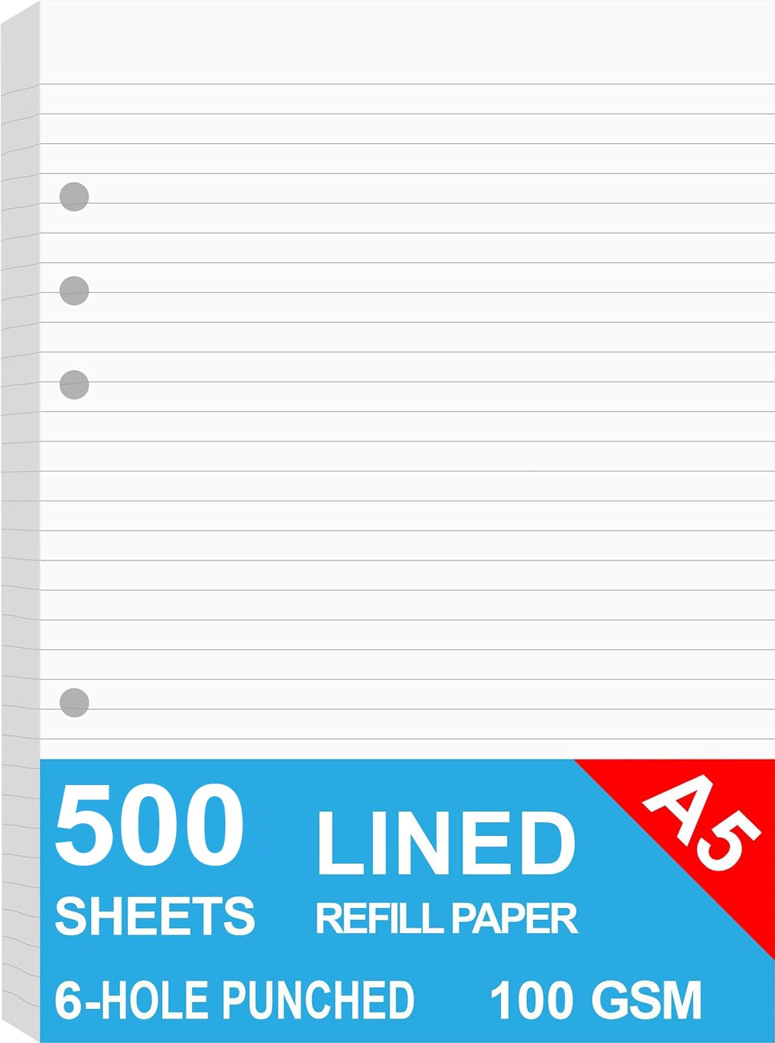Filofax recharge papier ligné A5 500 feuilles 100 g/m² 14x21 cm perforé 6 trous