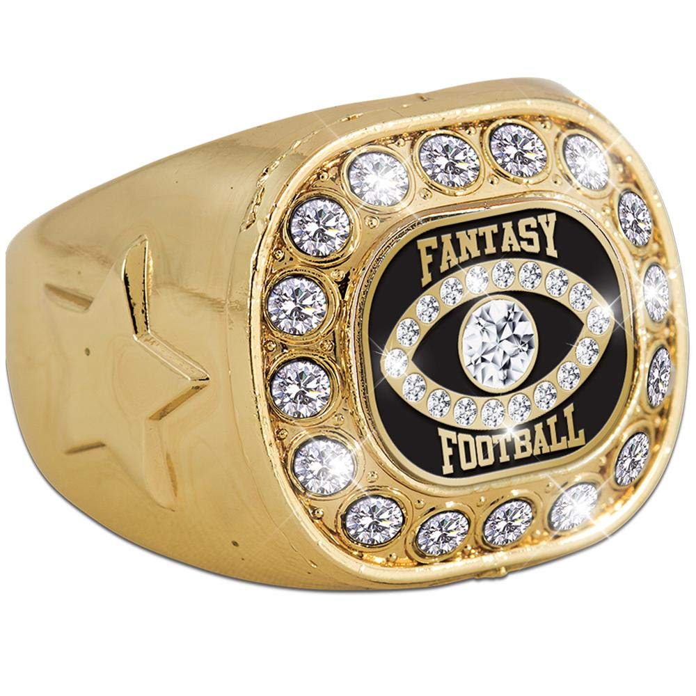Fantasy Football Rings, Gold Crystal Fantasy Football Championship Ring with Gems, Size 11