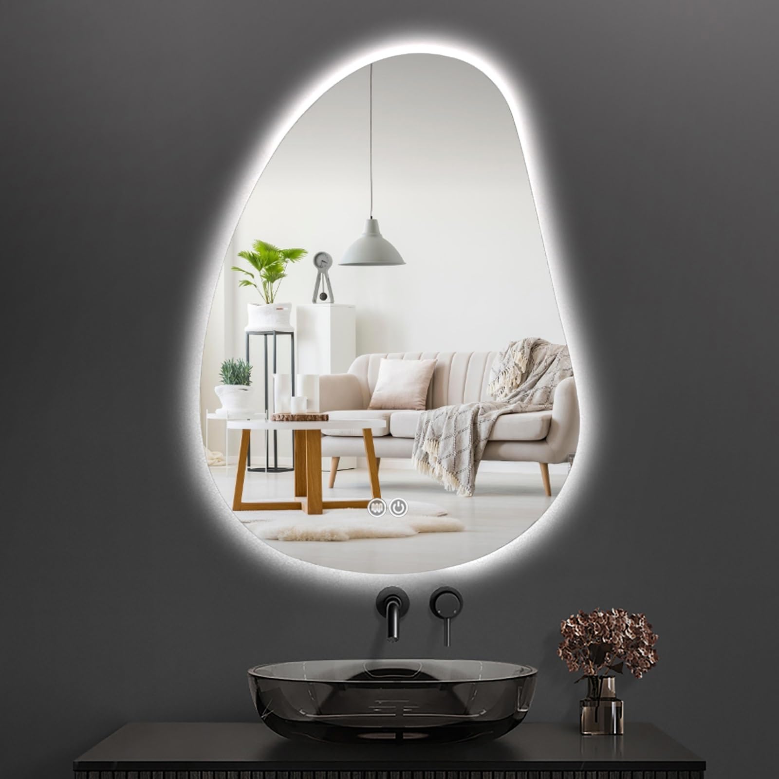 FGXHHS LED 3 Color Dimmable Wall-Mounted Vanity Mirror with Anti-Fog & Dual Touch Switch, 60x80cm/23.6x31.5in Vertically Hanging for Bedroom Living Room Entrance