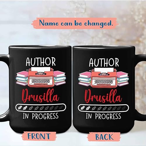 Miniatura 2 de Taza de café personalizada de nuevo escritor de 11 onzas, 15 onzas, taza de café de cerámica negra de autor en progreso, tazas de viaje de escritor