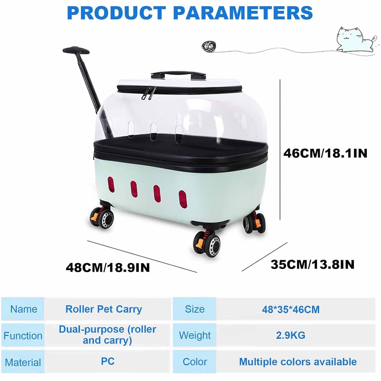 Trasportino Trasparente E Traspirante per Gatti, Trolley per Animali Domestici con Ruote Silenziose, Maniglia Telescopica E Fori di Ventilazione Trasparenti, per Gatti E Cani di Piccola