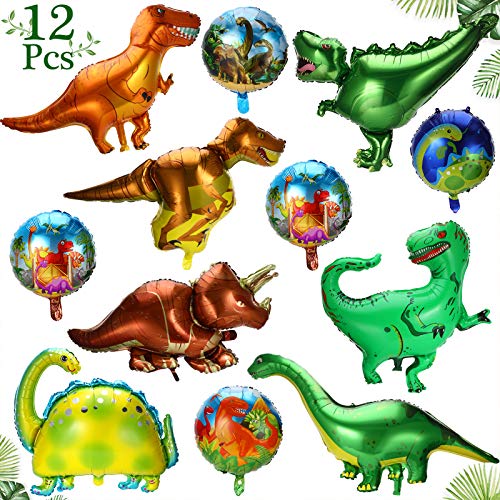 Dinosaur Balloons Dinosaur Party Supplies, 12 Pieces Dinosaur Foil Balloons Aluminum Mylar Helium Jungle Balloons for Birthday Weddings Graduation Party Baby Shower Jungle Theme Party Supplies