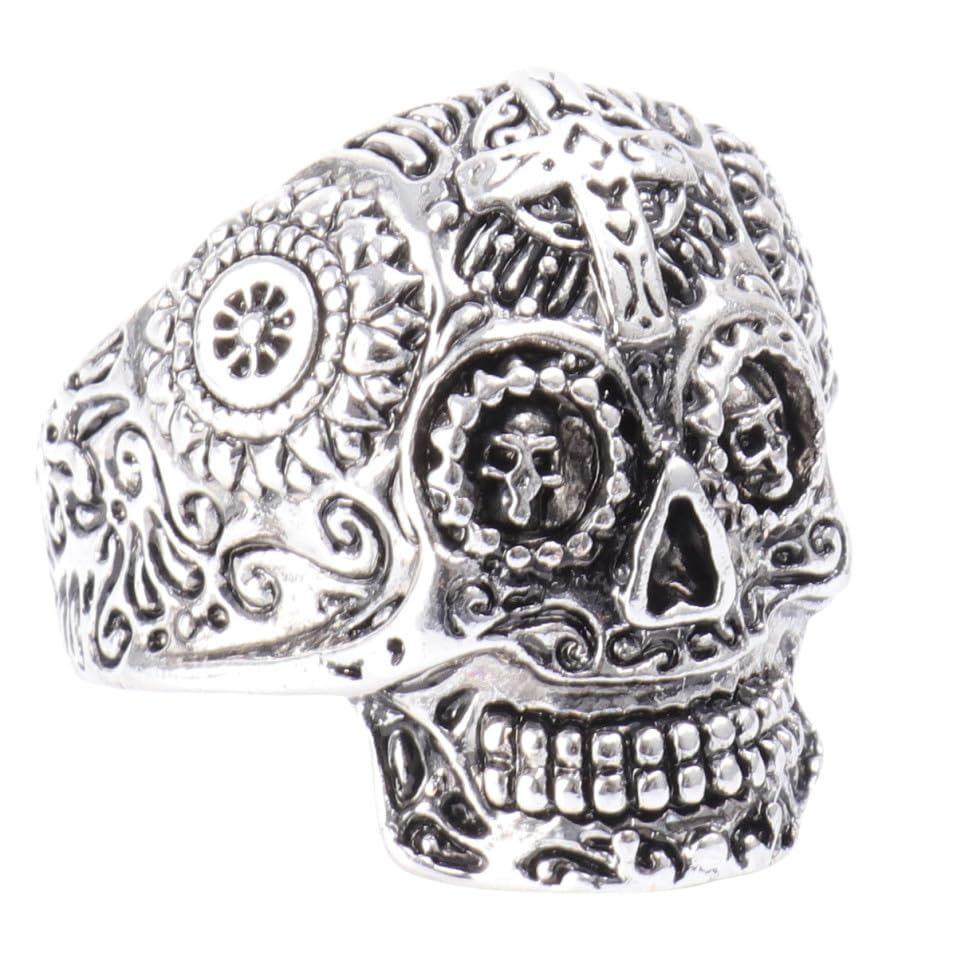 Ciieeo Anillo de Calavera Retro Cruz Tallada en Metal Plata, Diseño Divertido y Acabado Fino, Accesorio Adecuado para Halloween y Fiestas Temáticas