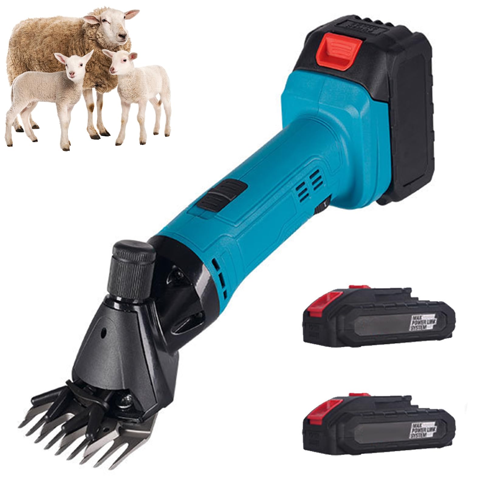 Tosatrice Senza Fili 600W, Clippert Elettrico a 6 velocità, 2 * Batterie Ricaricabili, per Rasatura Lana di Pecore, Capre, Bovini e Altri Animali da Fattoria