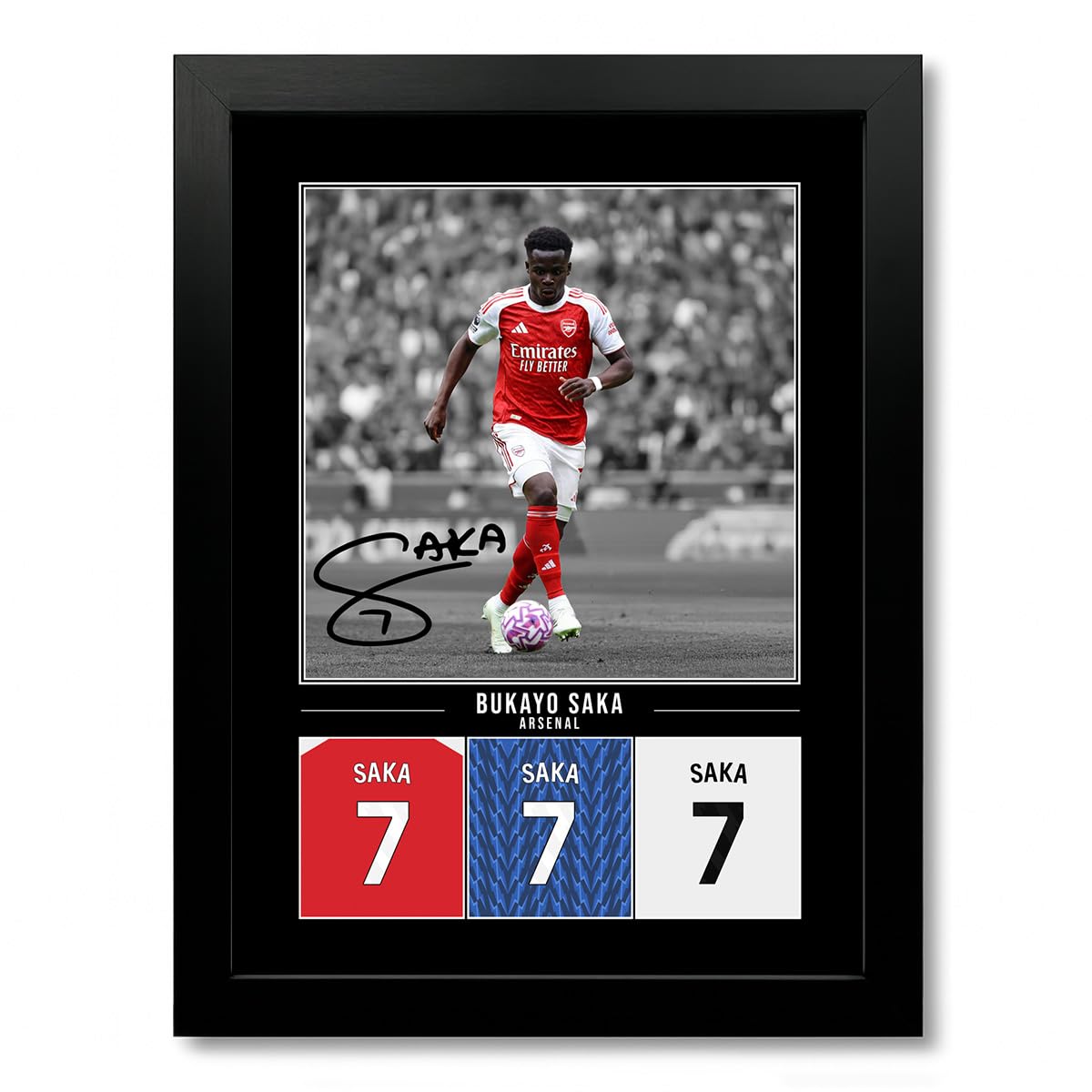 Bukayo Saka Arsenal Signed Photo Poster Print Picture Display Framed Autograph Memorabilia for Football Fans Gift England (A4 Framed Poster Black)