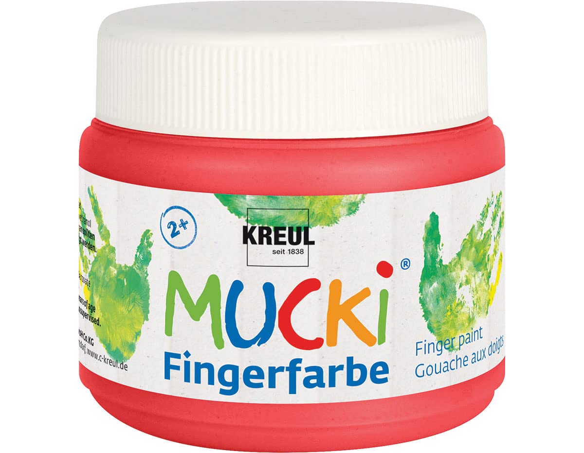 KREUL 23105 – Mucki, jasna farba do malowania palcami, 150 ml, kolor czerwony, na bazie wody, bez parabenów, bezglutenowa, bez laktozy i wegańska, zmywalna, do malowania pędzlem, gąbką