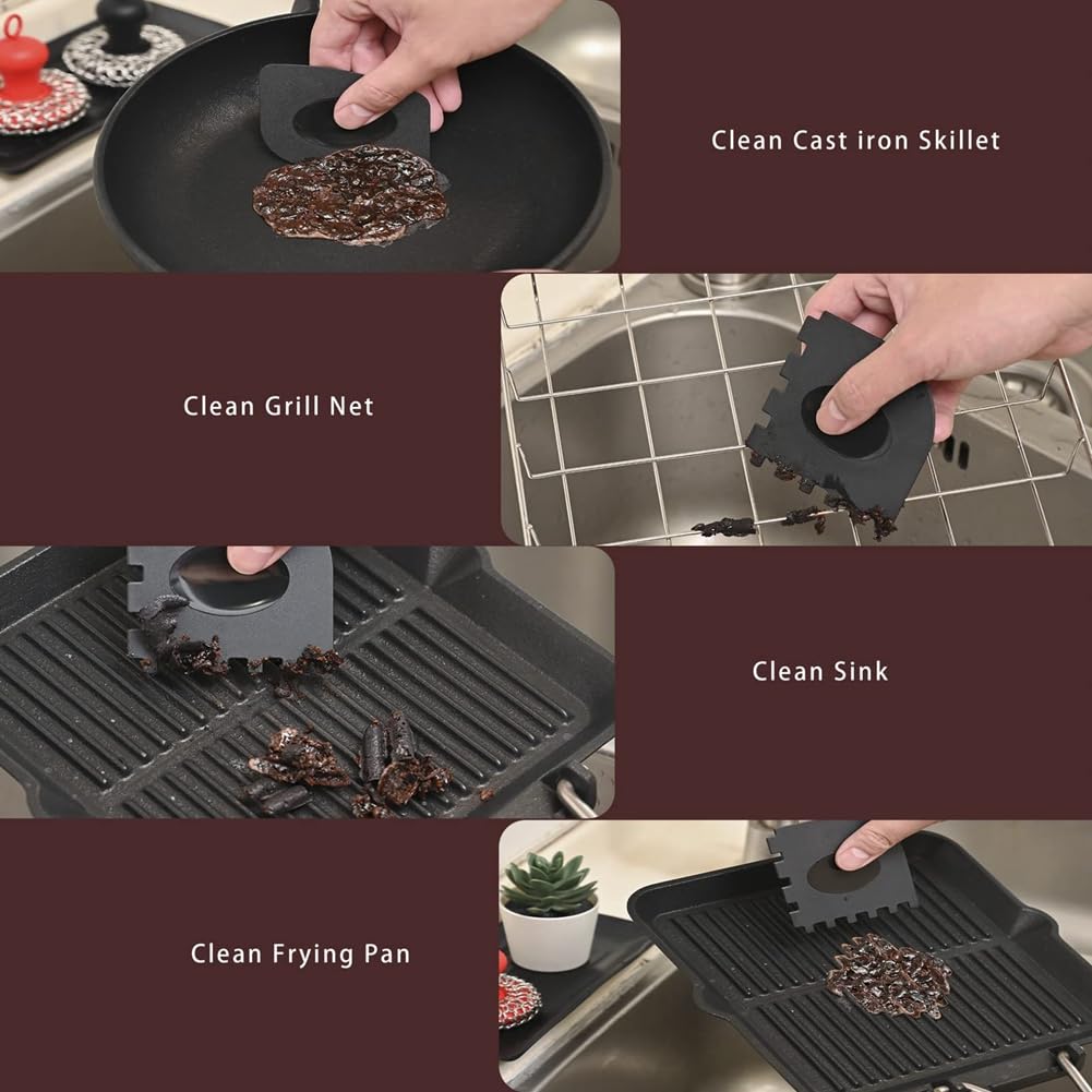 ISTOVO Grattoir à Mailles en Fonte, Grattoir de Casserole en Acier Inoxydable, Noir