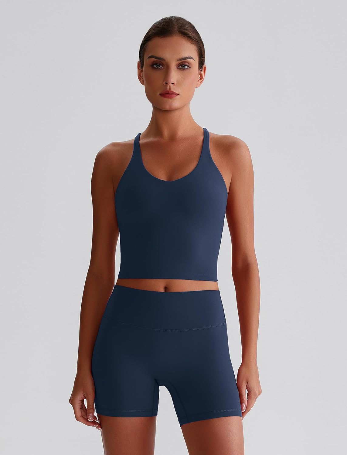 ABOCIW 2 Piece Workout Sets for Women Cross Back Sports Bra Tank High Waist Biker Shorts Gym Yoga Pilates Outfits - Image 2