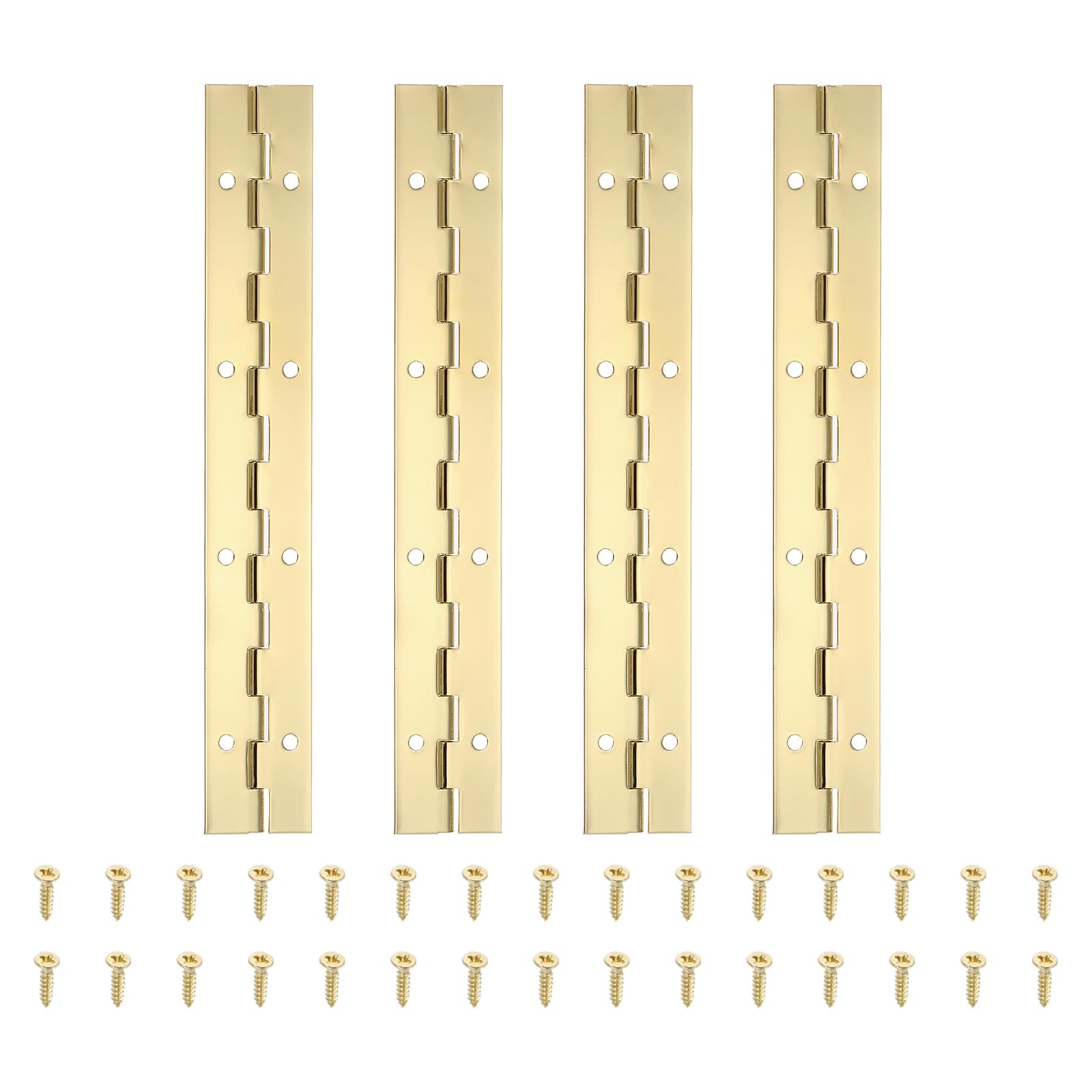 PATIKIL 8x1.2 Inch Piano Hinge,4 Pcs 304 Stainless Steel Continuous Hinge with Holes for Piano Gate Door Wooden Storage Box Cabinet Boat,Gold