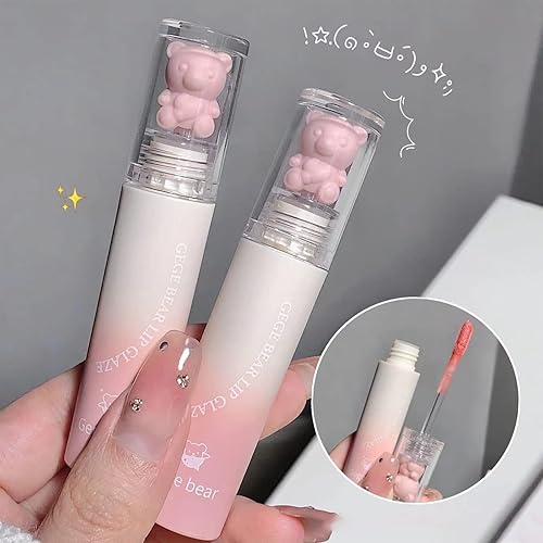 Miniatura 4 de 2 unidades de esmalte labial líquido mate de oso rosa, lindo oso aterciopelado, brillo de labios hidratante, resistente al agua, de larga duración,