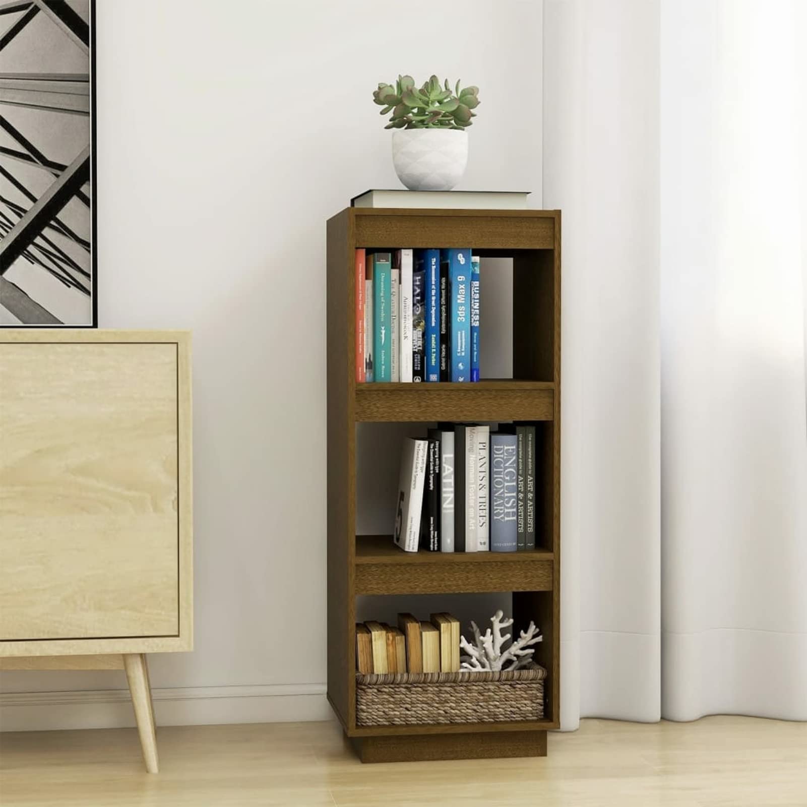 ZEYUAN Estantería/Divisor de Espacio, Libreria Estanteria, Estanteria Libros, Estanteria Alta, Estanteria Escalera, Estanterias Habitacion Juvenil,s Madera Pino marrón Miel