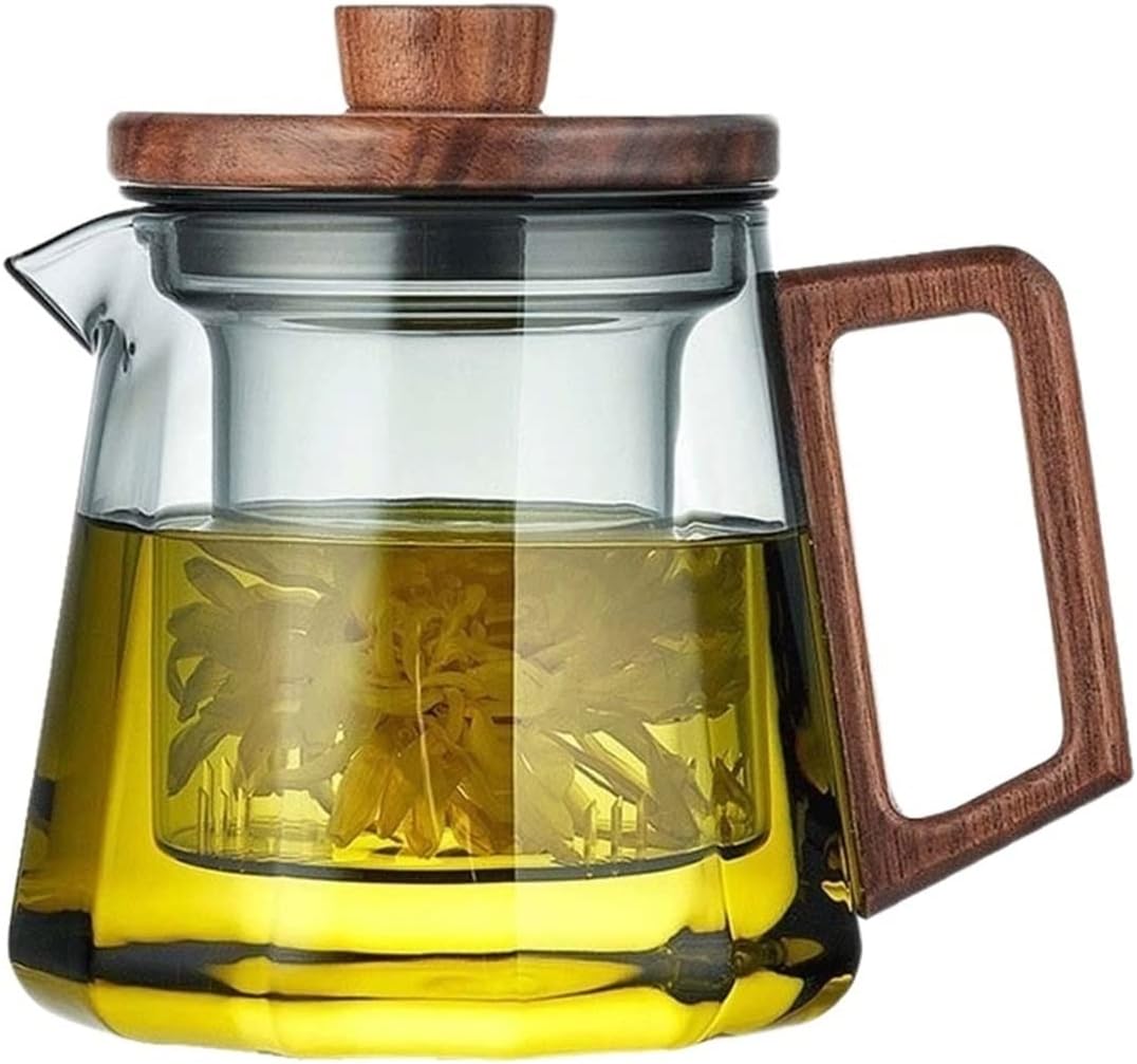 Teapot Tea Kettle 500ML HeatResistant Glass Wooden Handle