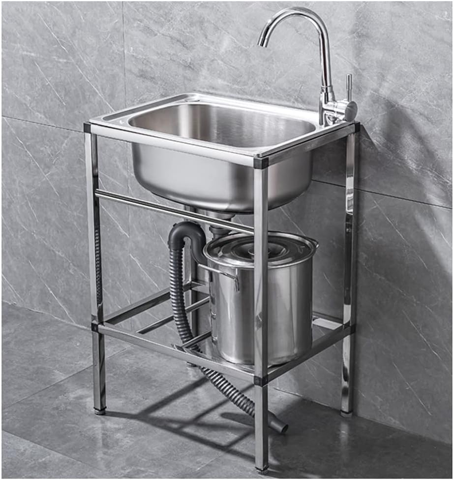 収納棚付きスタンディングステンレスシンク - 水切り台付き商用キッチン準備＆ユーティリティシンク - ホームランドリールームガレージ