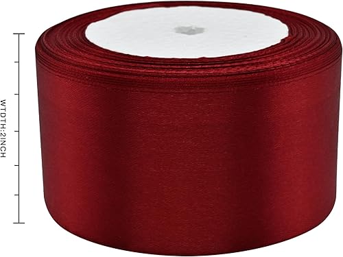Miniatura 3 de Cinta de satén de vino de poliéster, 2 pulgadas x 25 yardas, cintas de tela para envolver regalos, lazos, ramos, bodas, costura y más