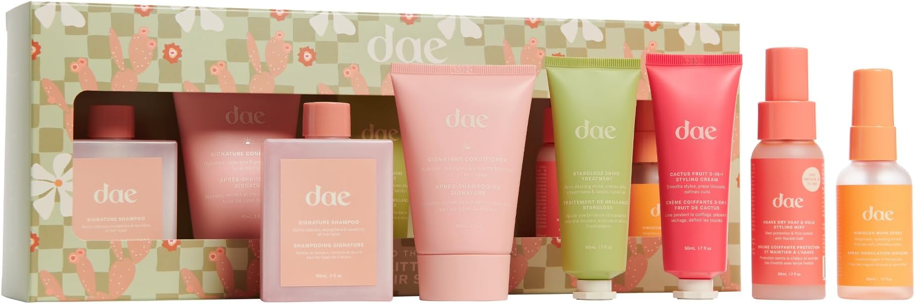 DAE Hair Merry Little Minis Set (3-1 Styling Cream, Signature Shampoo & Conditioner, Dry Heat Mist, Hibiscus Wave Spray & Stargloss Treatment)