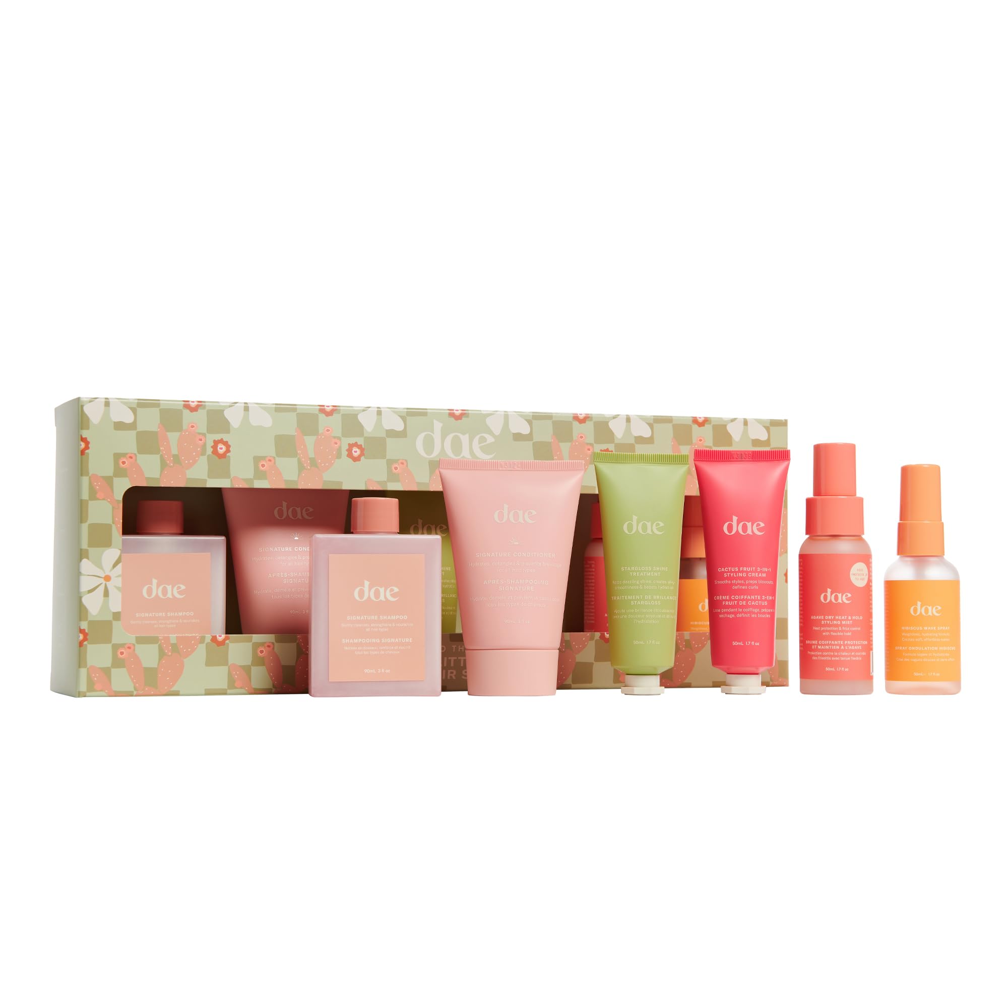 DAE Hair Merry Little Minis Set (3-1 Styling Cream, Signature Shampoo & Conditioner, Dry Heat Mist, Hibiscus Wave Spray & Stargloss Treatment)
