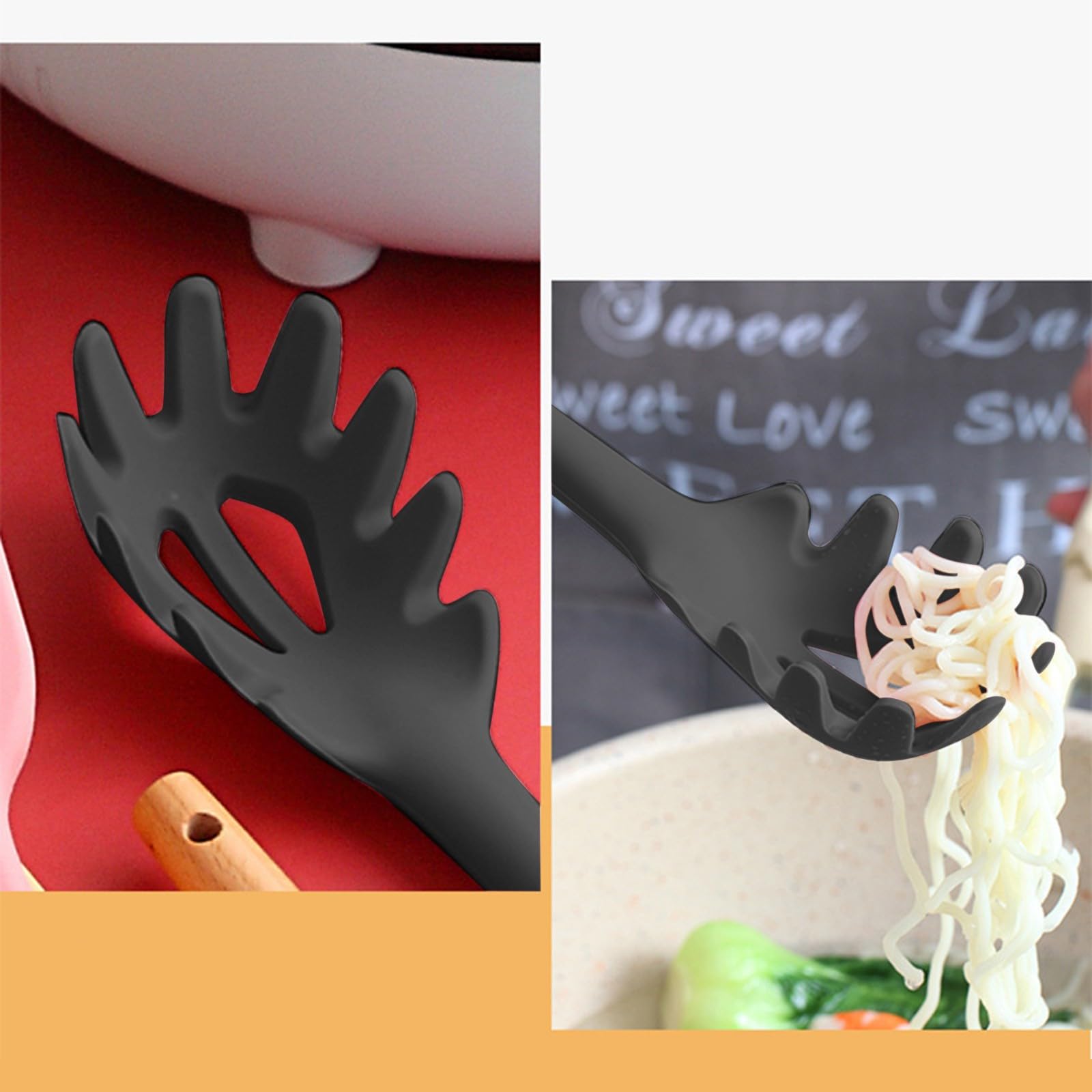 Set di forchetta e mestolo in silicone con manico in legno, resistenti al calore, antiaderenti, utensili da cucina per cucinare, mescolare, servire spaghetti, zuppe, salse (blu