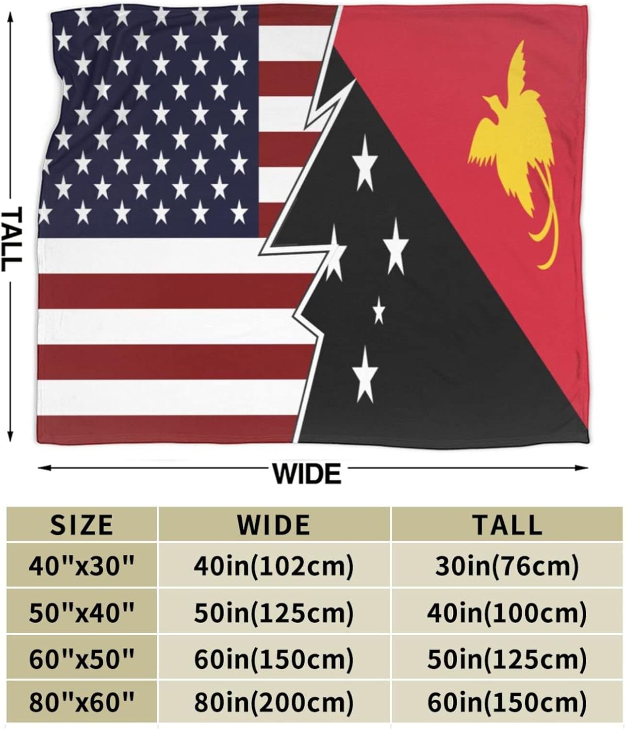Torn Style American and Papua New Guinea Flags Throw Blanket 80"x60" Super Soft Flannel Blanket Fuzzy Cozy Blanket