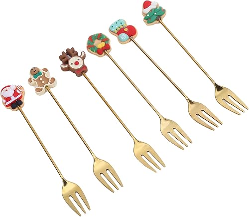 Miniatura 12 de Juego de tenedores de postre de Navidad lindos tenedores para mezclar de acero inoxidable, decoración de vajilla para fiesta de Navidad