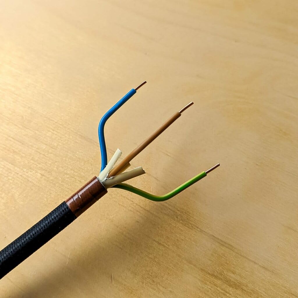 Textilkabel für Elektroinstallation (NYM-J, starre Mantelleitung), 3×1,5mm², Schwarz - 10 Meter