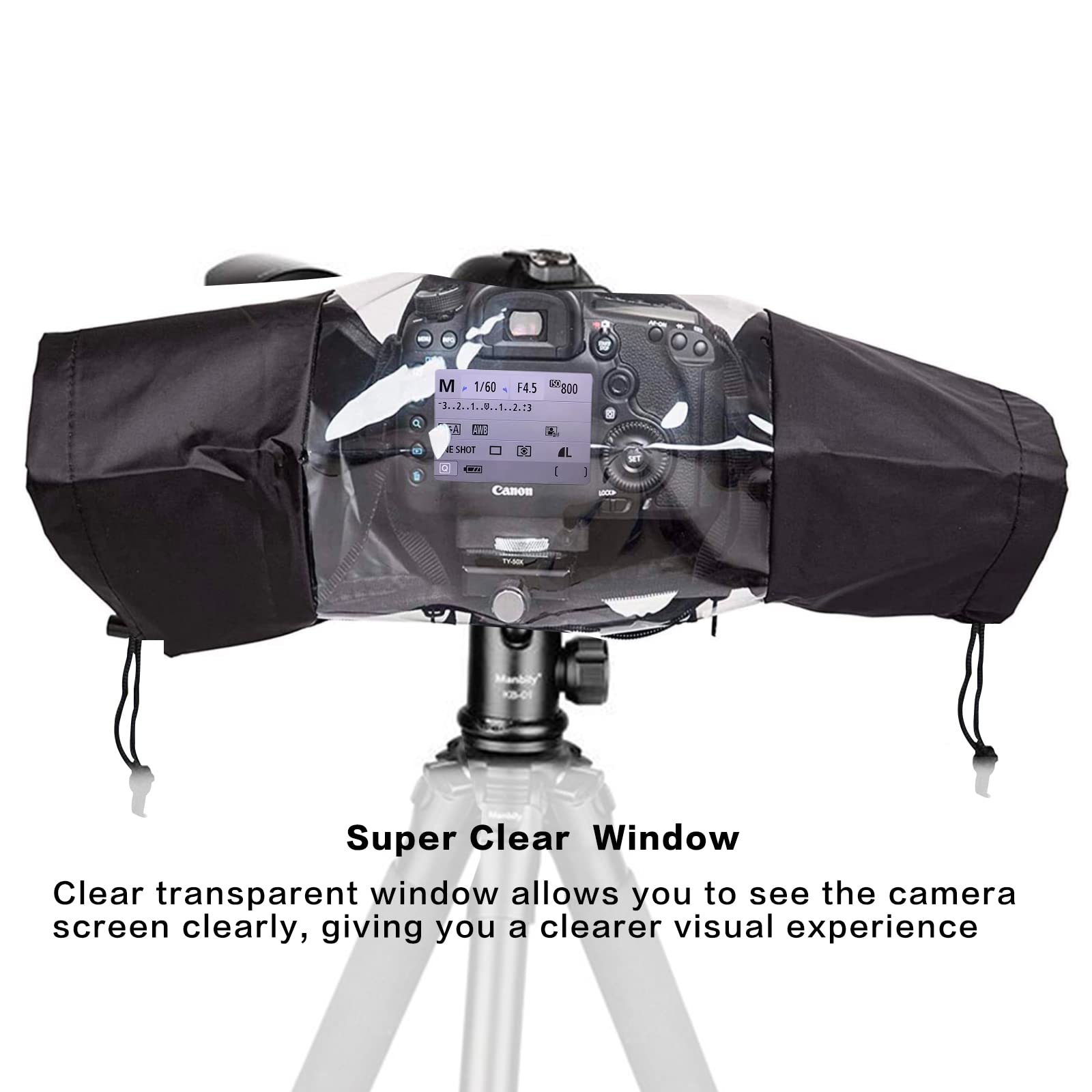 Protection Pluie Appareil Photo, Housse de Pluie pour Appareil Photo avec Fenêtre Transparente et Double Fermeture Éclair, Extérieur PVC, pour Reflex et Hybrides, Objectif Jusqu’à 22 cm