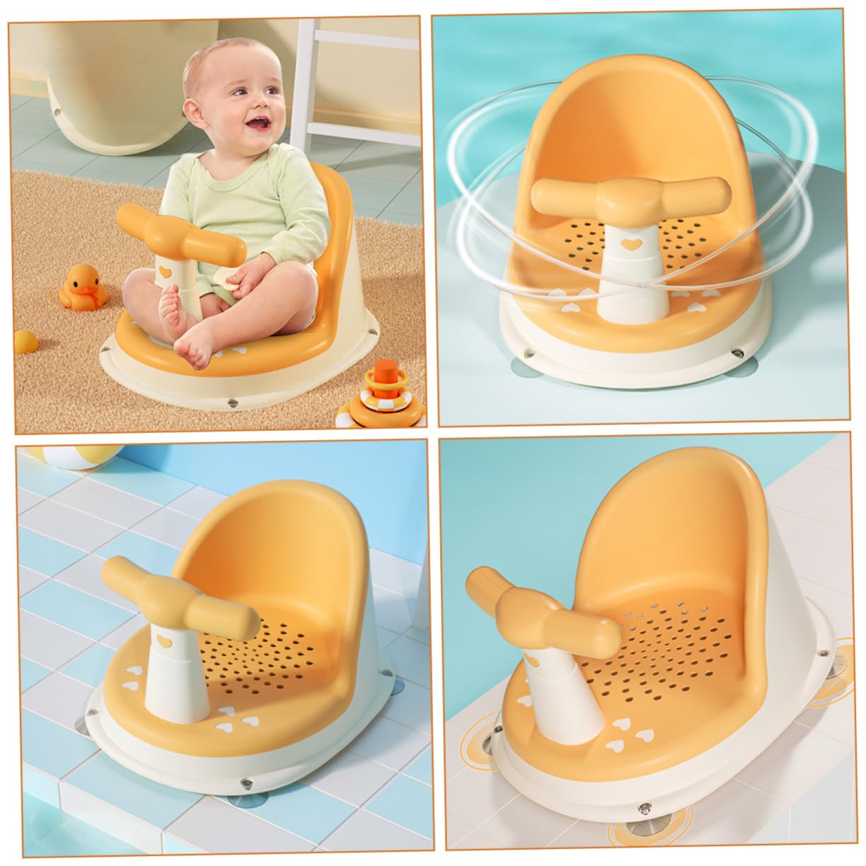 Asiento de Baño para Bebés Compacto Limpieza Fácil, Material Pp y Tpe, Antideslizante Adecuado Hora del Baño y Alimentación