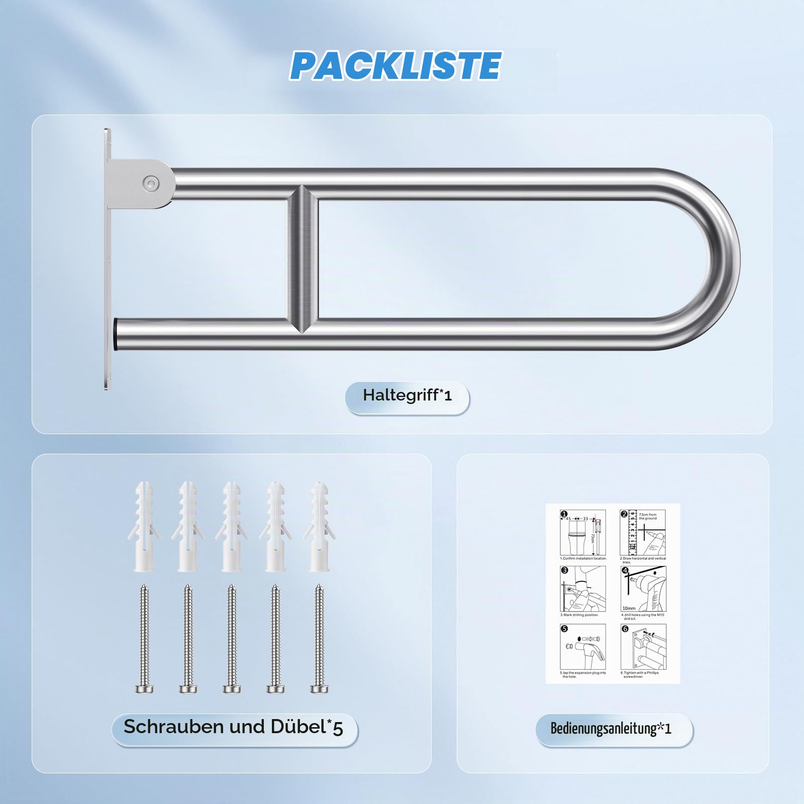 60cm WC Haltegriff Klappbar, Wandstützgriff Klappbar, Edelstahl 304, Tragfähigkeit 150 kg, Haltegriffe für Senioren, Schwangere,Menschen mit eingeschränkter Mobilität