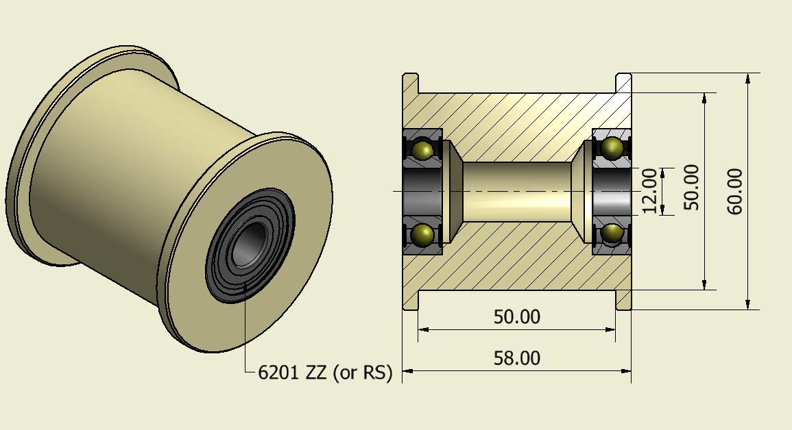 Sachet de 4 cales de courroie en nylon 60 mm diamètre 50 mm rainure 12 mm roulement usiné avec précision dans l'UE (60-50-12)
