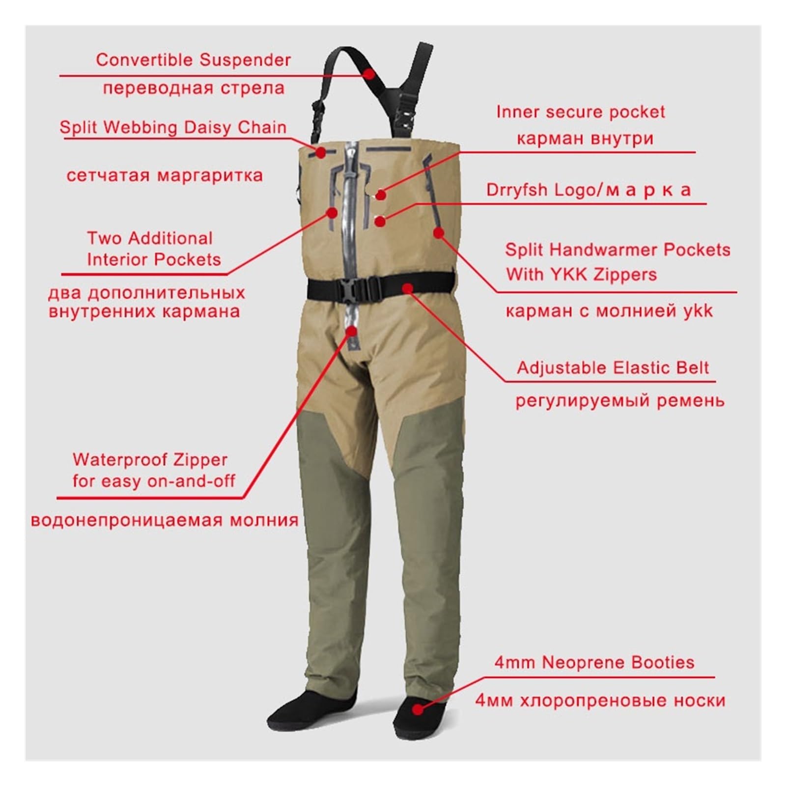Traje De Vadear Botas de Pesca con Mosca for Hombre, Convertibles, Transpirables, con Cintura en el Pecho, con Cremallera, Pantalones for vadear, Medias Ligeras para Pescar