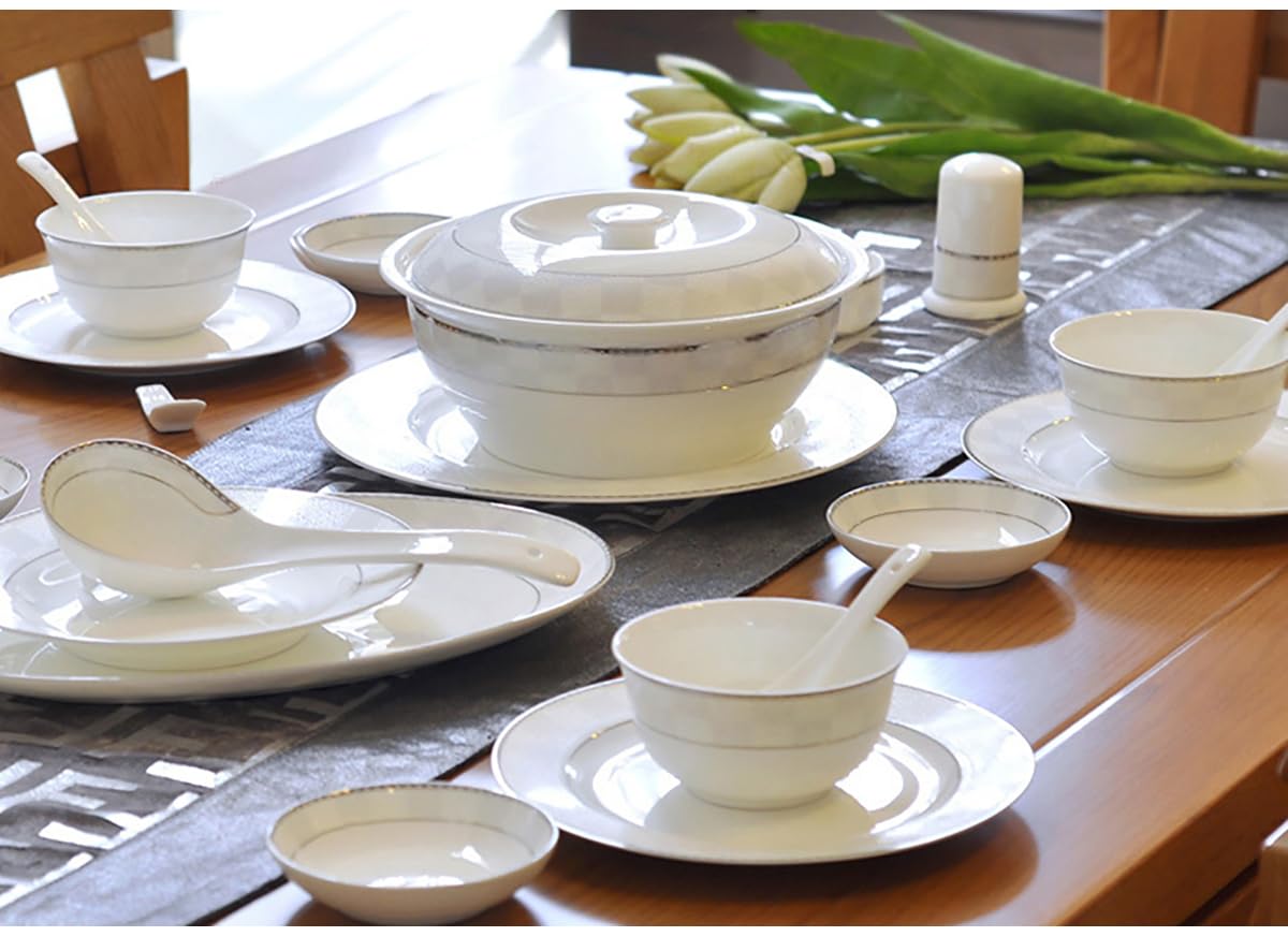 Ceramiczna zastawa stołowa Jingdezhen zastawa stołowa z porcelany kostnej chińska miska i zestaw naczyń światło domowe luksusowa miska i talerz miska pałeczki koreański (Color : 56-piece set-03)