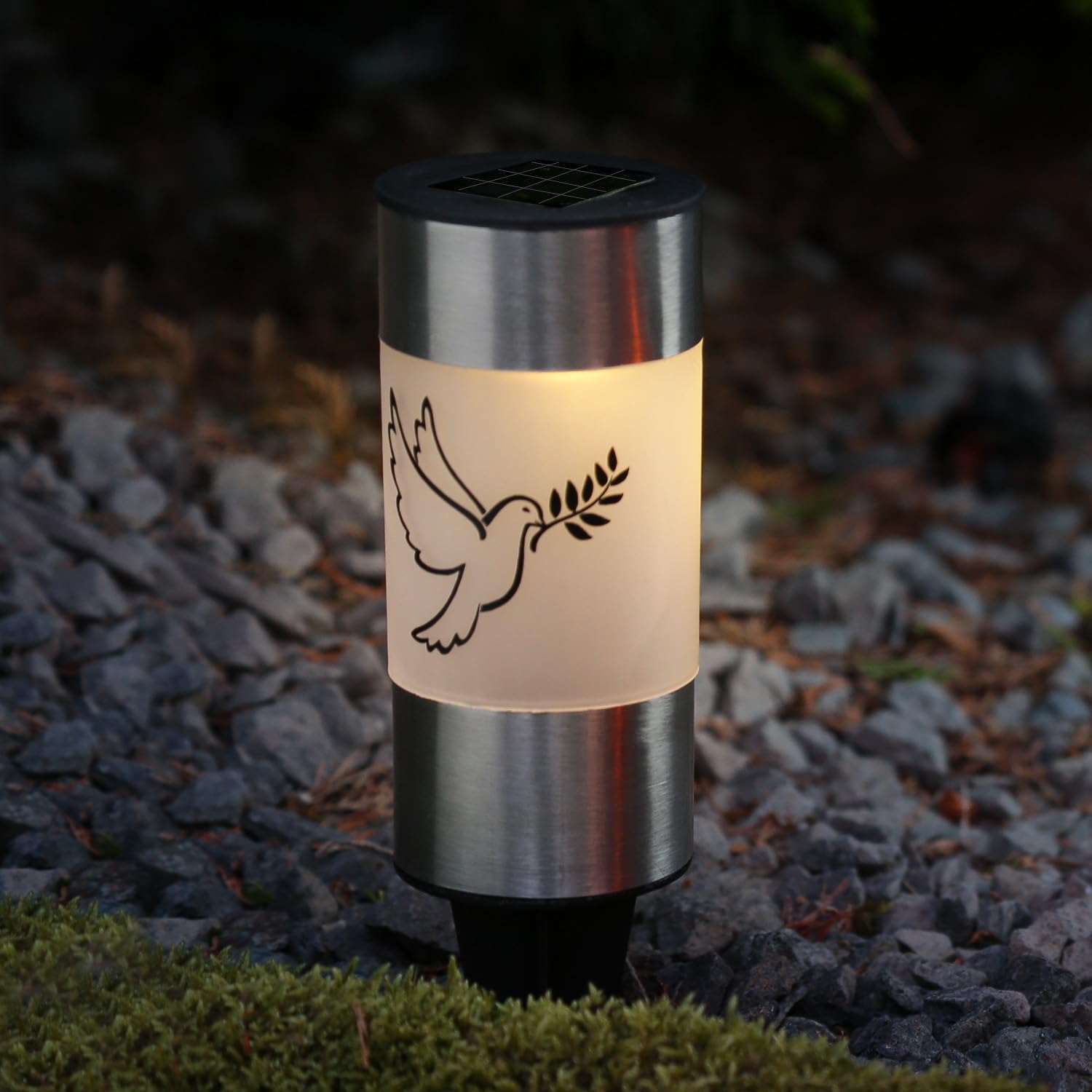 MARELIDA LED Solar Grablicht Grabkerze Taube mit Erdspieß Grableuchte Gedenkkerze Sensor