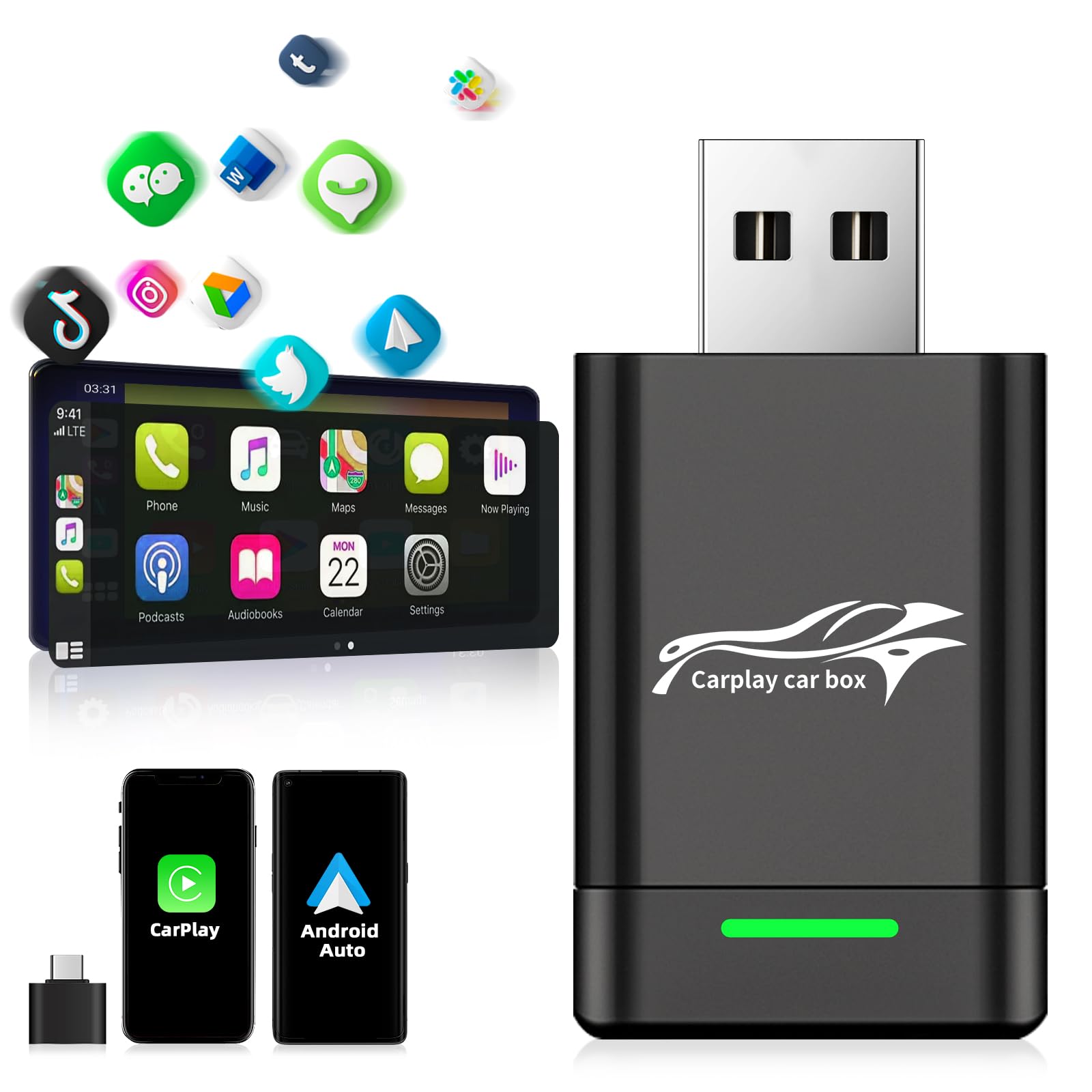 Wireless Carplay Adapter & Android Auto Wireless Adapter, 2 in 1 Auto Car Play Wireless Dongle for OEM Wired Carplay Android Auto Car, Compatible with Cars from 2016 & iPhone iOS 10+ Stable Control