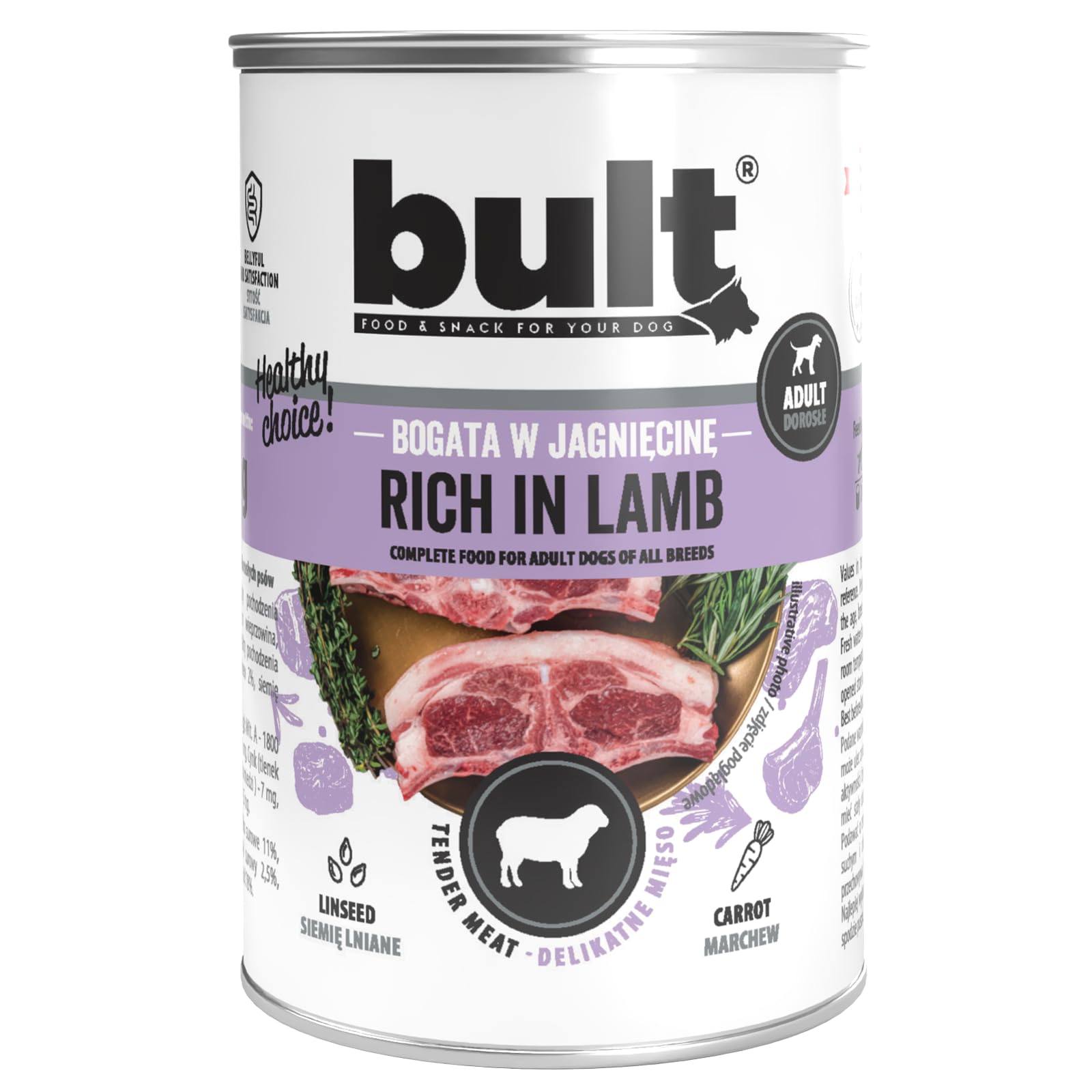 BULT, Mokra Karma dla Psa, Mix Smaków (Dorsz, Dziczyzna, Indyk, Jagnięcina, Kaczka, Wołowina), 400g x 24 Puszki, dla Dorosłych Psów, Pełnoporcjowa, z Ryżem i Warzywami