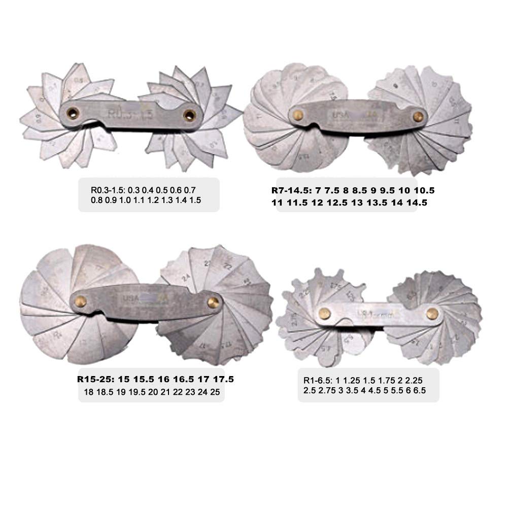 Set 4 Pezzi Calibri Raggio In Acciaio Inox - Per Controllo Superfici Convesse E Concave