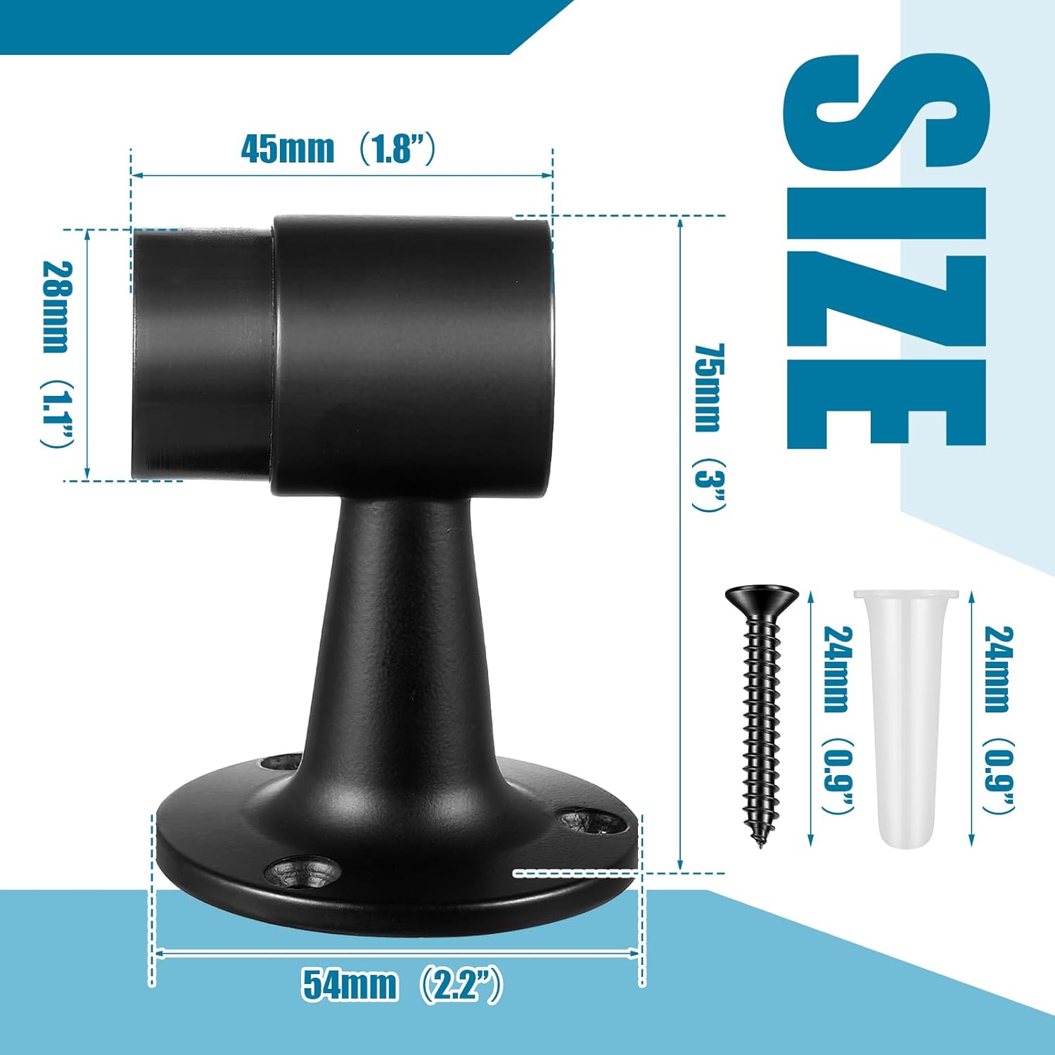 4 Pack Heavy Duty Floor Mounted Door Stop 3 in Aluminum Commercial Grade Door Stopper with Rubber Bumper & Stainless Steel Screws (Black)