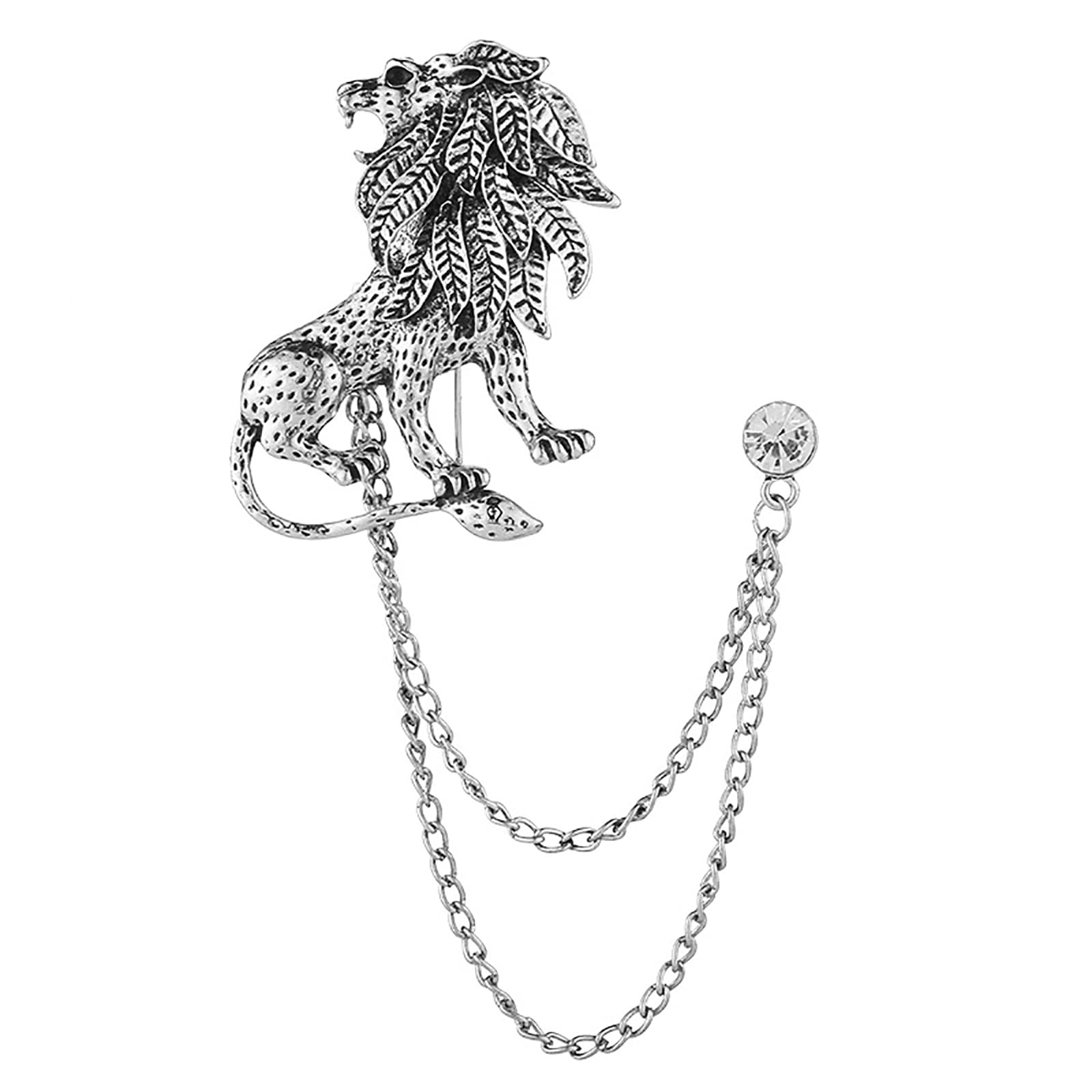 Vintage Animal Tassel Chain Lapel Pin for Men Women - Punk, Buck, Suit, Tie - Deer, Ram, Owl Rhinestone Collar Chain Pin for Boyfriend Gifts