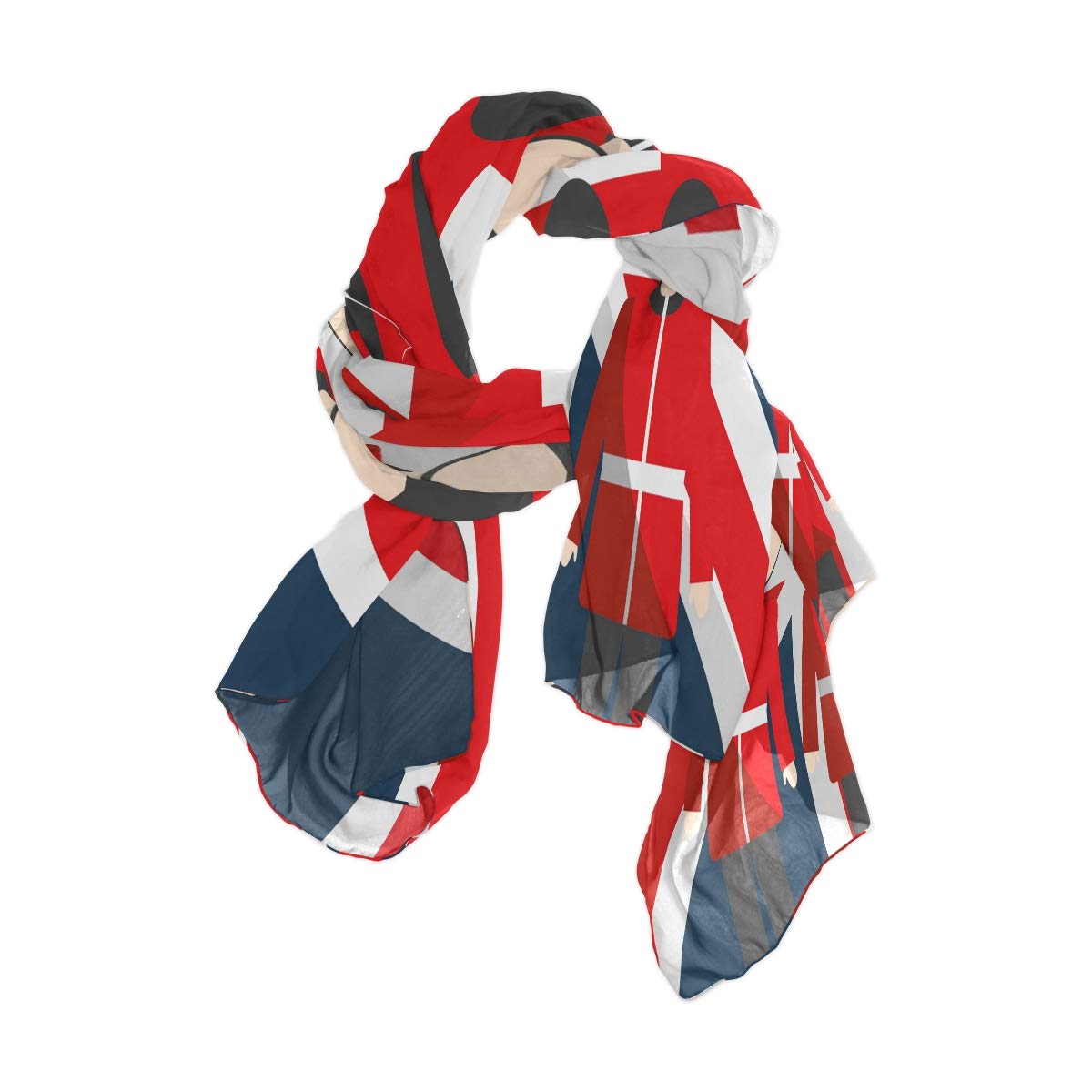 linomo Women's Chiffon Silk Large Scarf Union Jack British Royal Guardsmen Long Shawl Wrap Silk Like Scarf