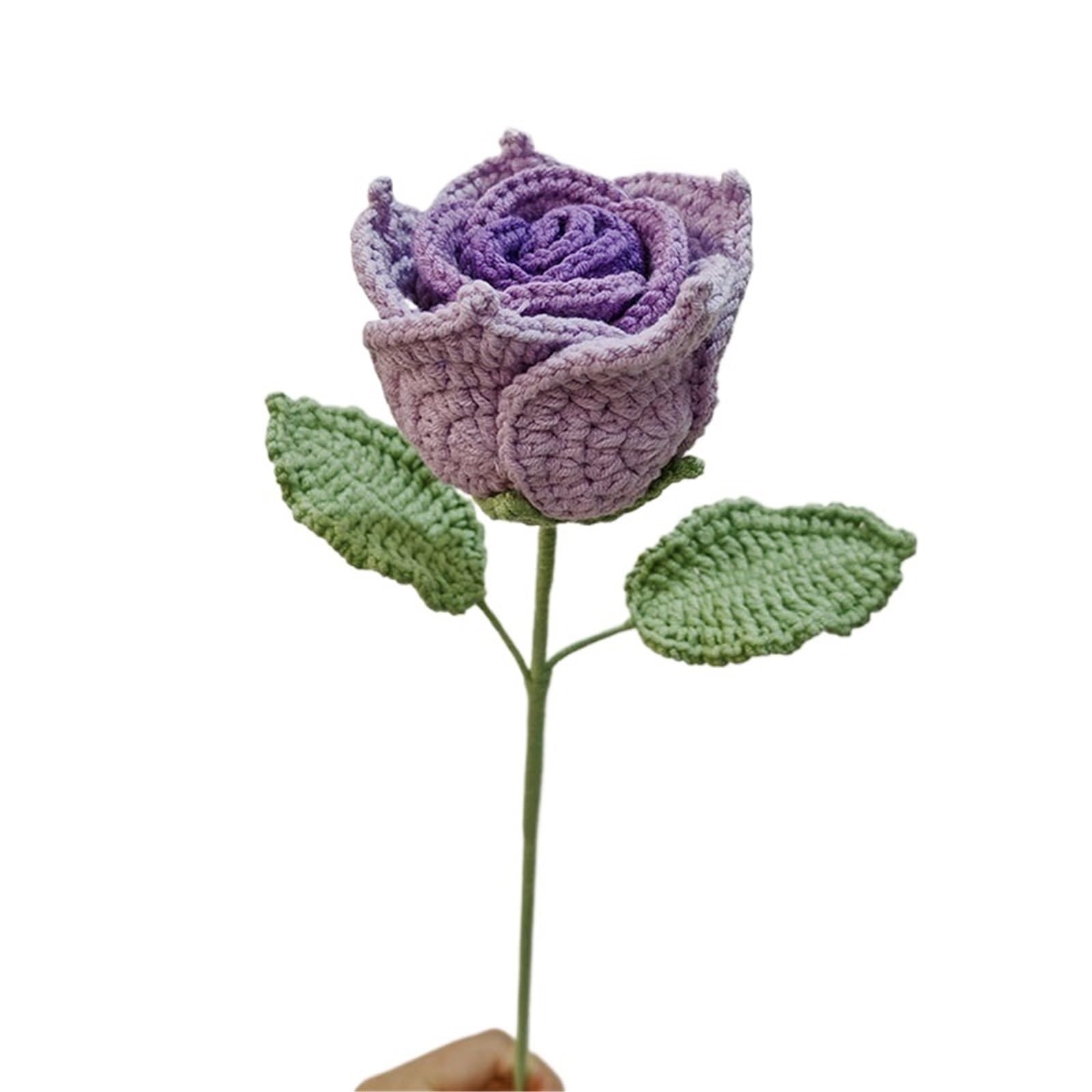 ENWWCH Rose Crocheted Flowers For Weddings Decorations Home Decor Crochet Bouquet For Home(Color3)