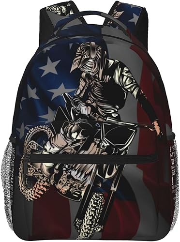 Miniatura 6 de FuriTou Mochila de motocross con bandera estadounidense, mochila de hombro doble para computadora portátil, para hombres y mujeres, bolsa de libros