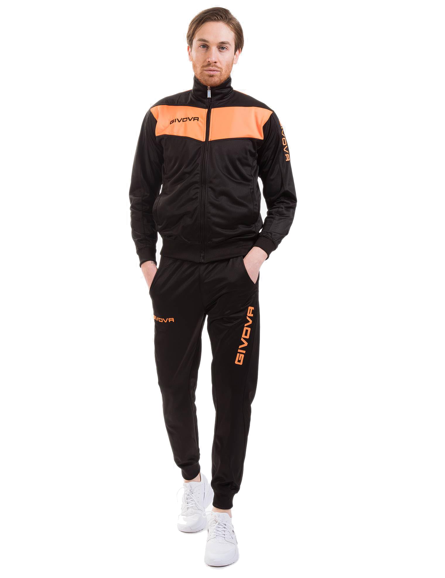 givova - Tuta Visa Fluo, Men's Sports Set, Nero/Arancio Fluo, M