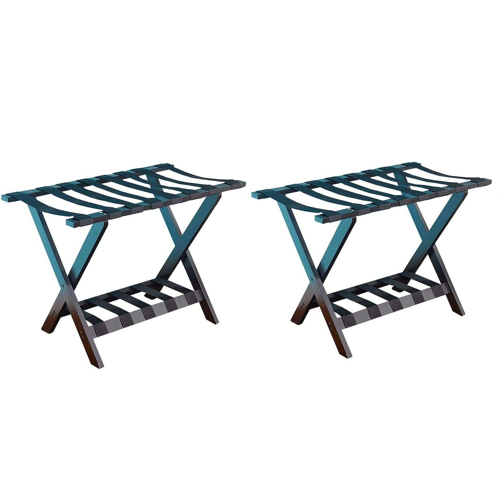 Paquete de 2 soportes plegables para maleta, estante de equipaje para habitación de invitados con estante de almacenamiento, organizador de bolsas de viaje para dormitorio, marco de madera resistente