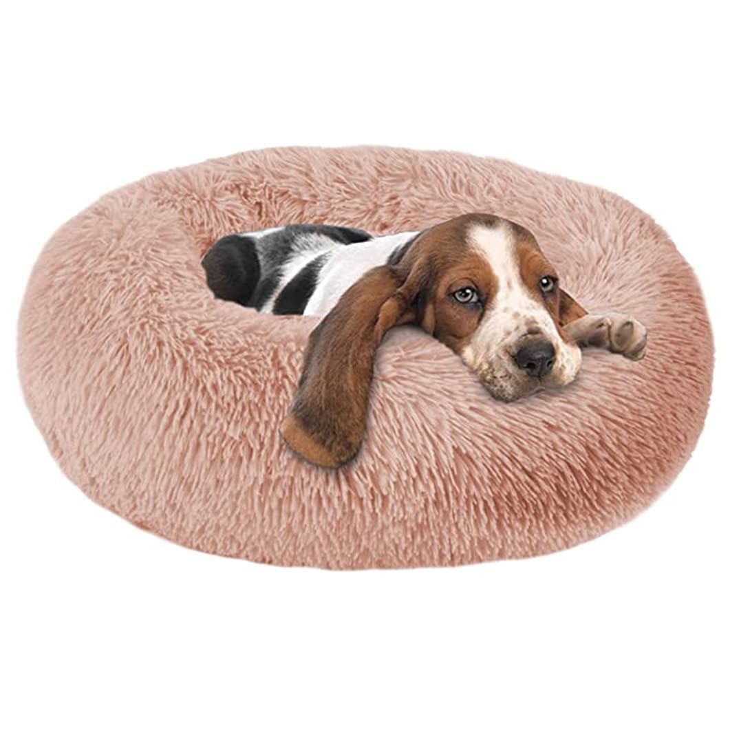 ANTOLE Dog Bed,ANTOLE Cat Calming Bed Joint-Relief and Sleep Improvement, Orthopedic Pet Donut Cuddler Round Plush Bed for Medium Small Dogs and Cats Machine Washable (Pink)