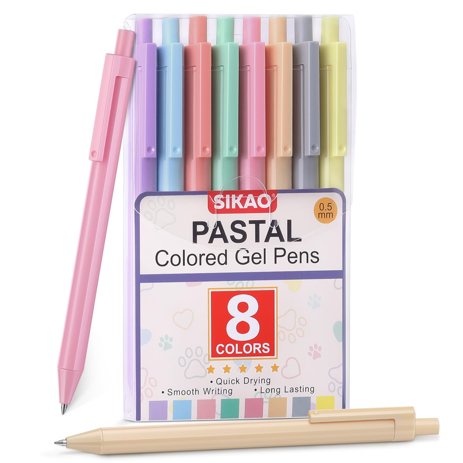 Sikao 8 bolígrafos de gel de colores pastel, colores de tinta coloridos, punta fina de 0.5 mm, secado rápido, ideal para escribir, dibujar, diario, tomar notas, perfecto para la escuela, oficina y uso