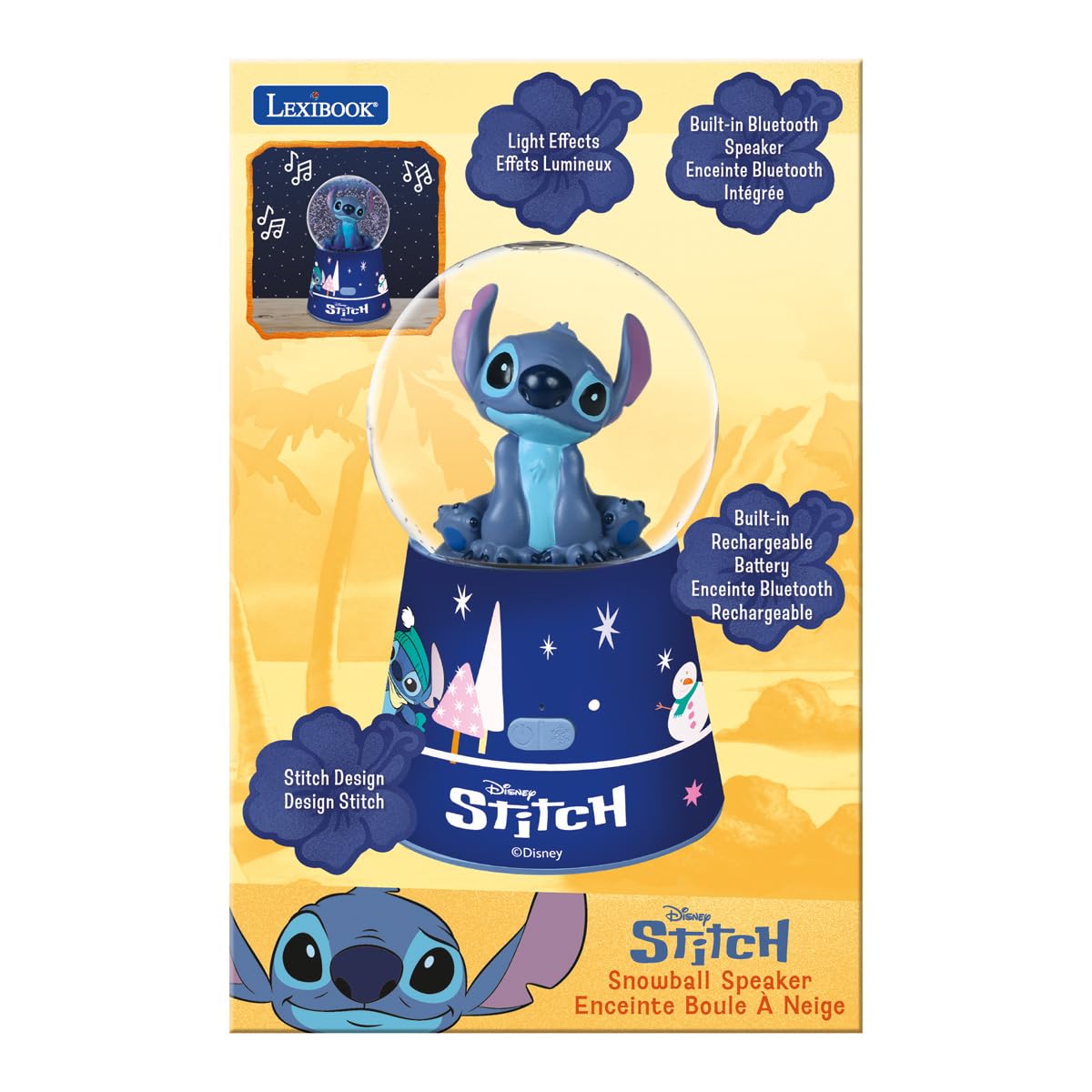 Lexibook, Stitch Enceinte Bluetooth Boule à Neige, SBS10D