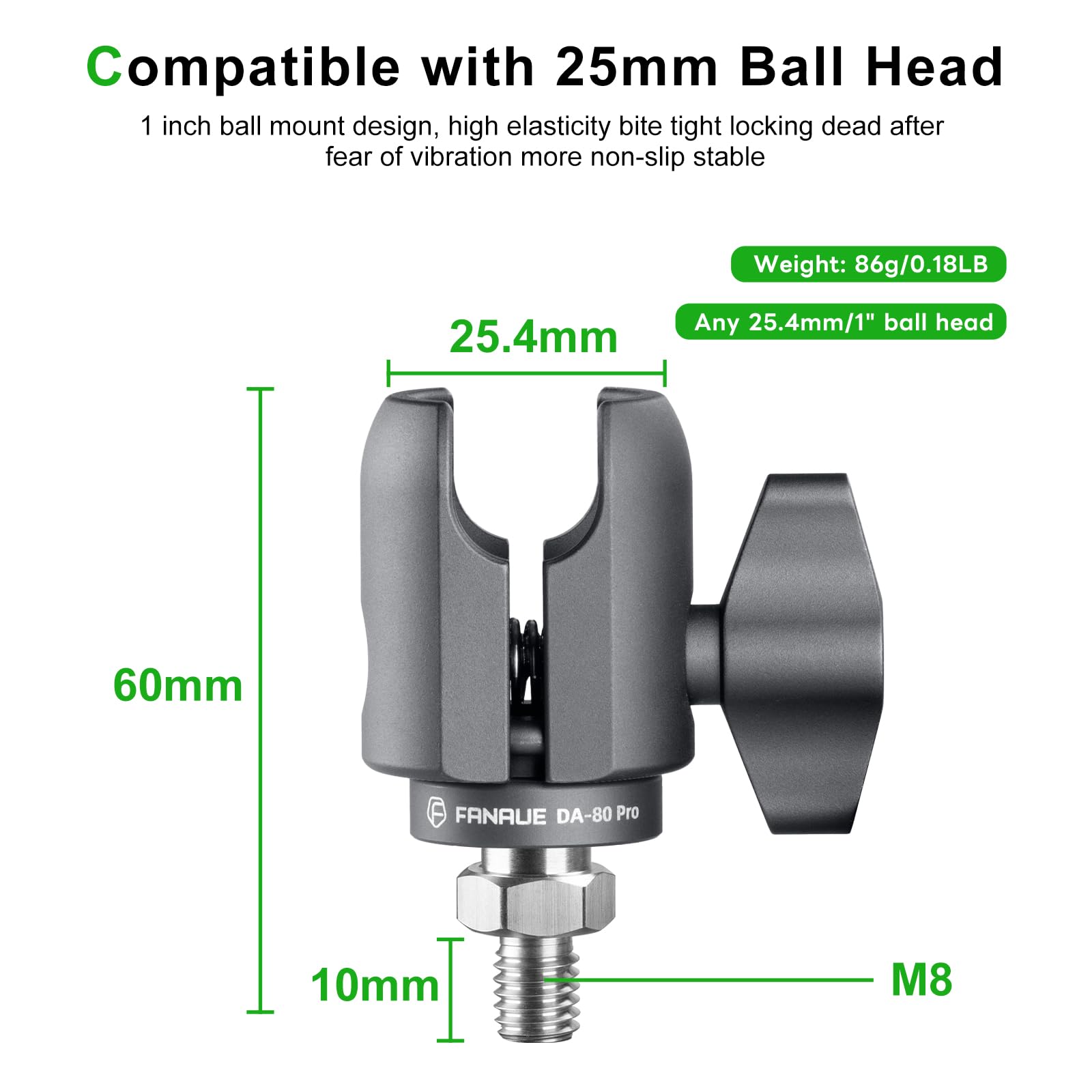 FANAUE Braccio a presa singola con filettatura metrica M8 x 1,25 compatibile con supporti RAM Dimensioni B braccio a doppia presa. Per supporto RAM testa a sfera da 1 pollice e supporto per telefono