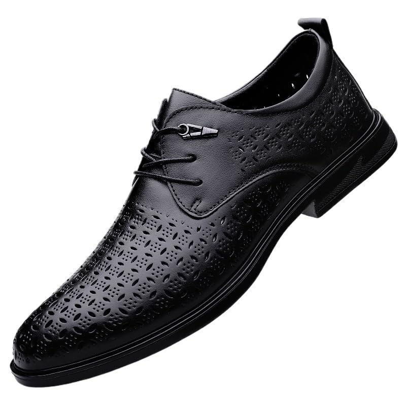 Mens Tuxedo Oxford Dress Shoes Spanish Leather Lace Up Wingtip Low Heel Non Slip Rubber Sole Prom Wedding Formal Comfortable