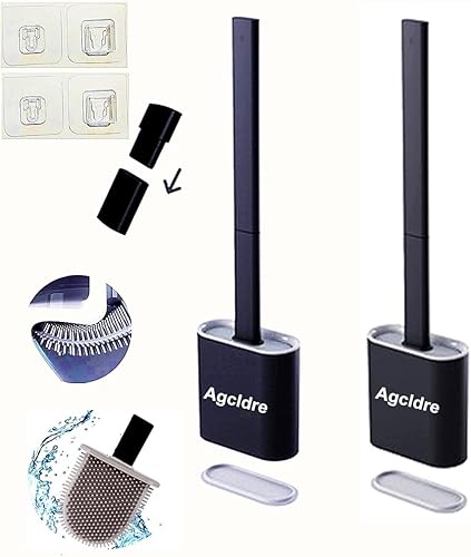 Miniatura 9 de Cepillo de inodoro con soporte, cepillo de inodoro de silicona y cepillo de limpieza para el hogar y el baño, juego de cepillos de toleta (blanco,